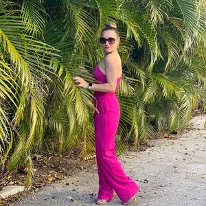 Vibrant Pink Sleeveless Jumpsuit with Wide-Leg Pants